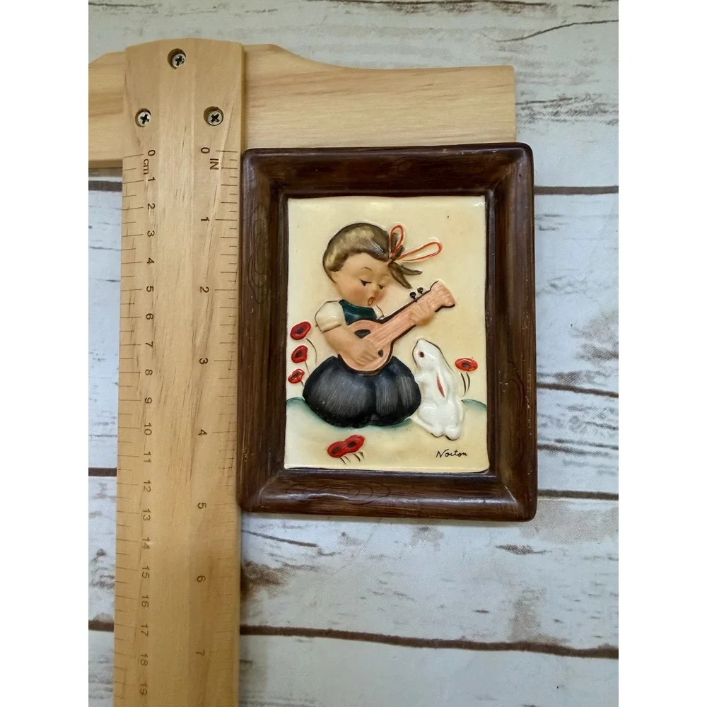 Napco Wall Plaques Brown Hummel Style Ceramic Relief Set of 2 5.25x4in